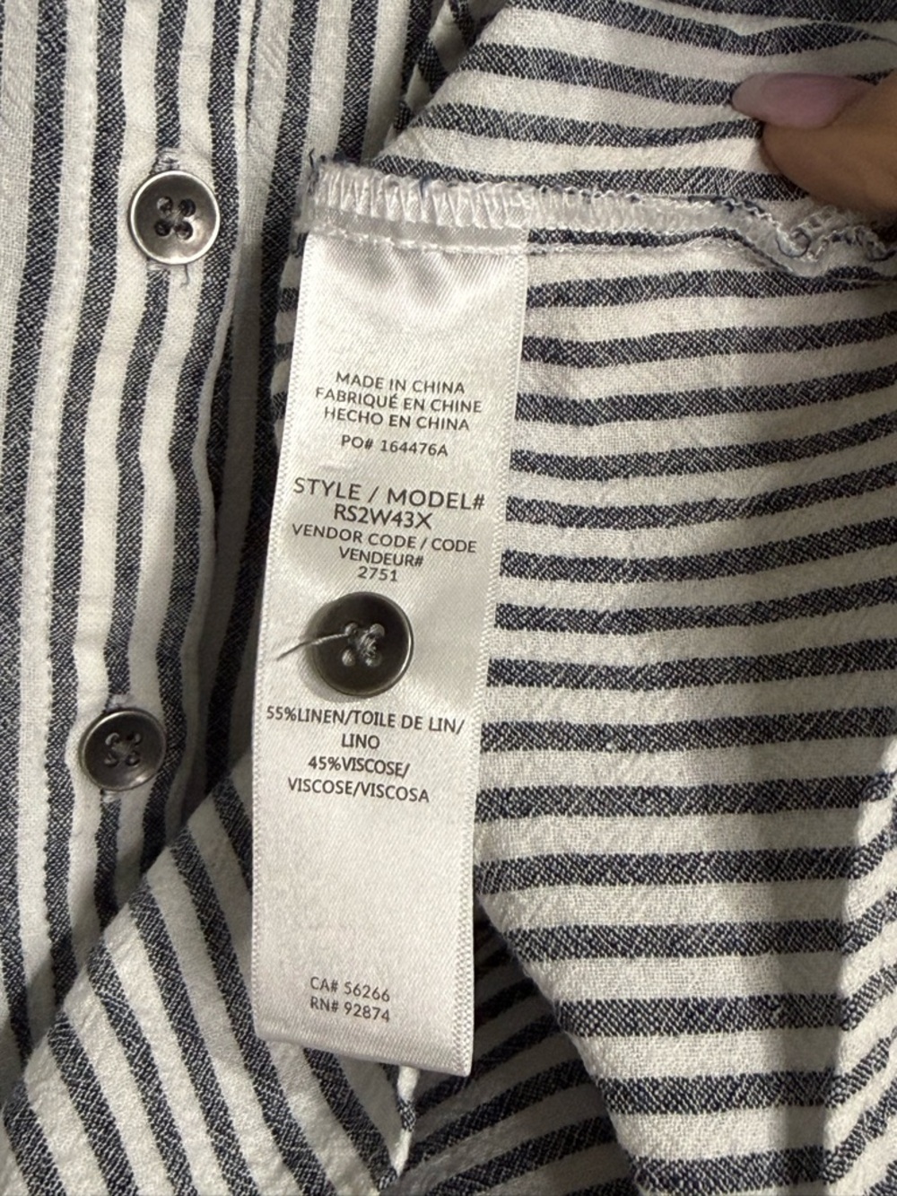 Splendid Linen blend Short-Sleeve Button-Down Shirt - Gray & White Stripes - Picture 6 of 7